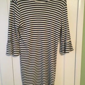 Striped Black & White Dress with Bell Sleeves - RD Style - Size M